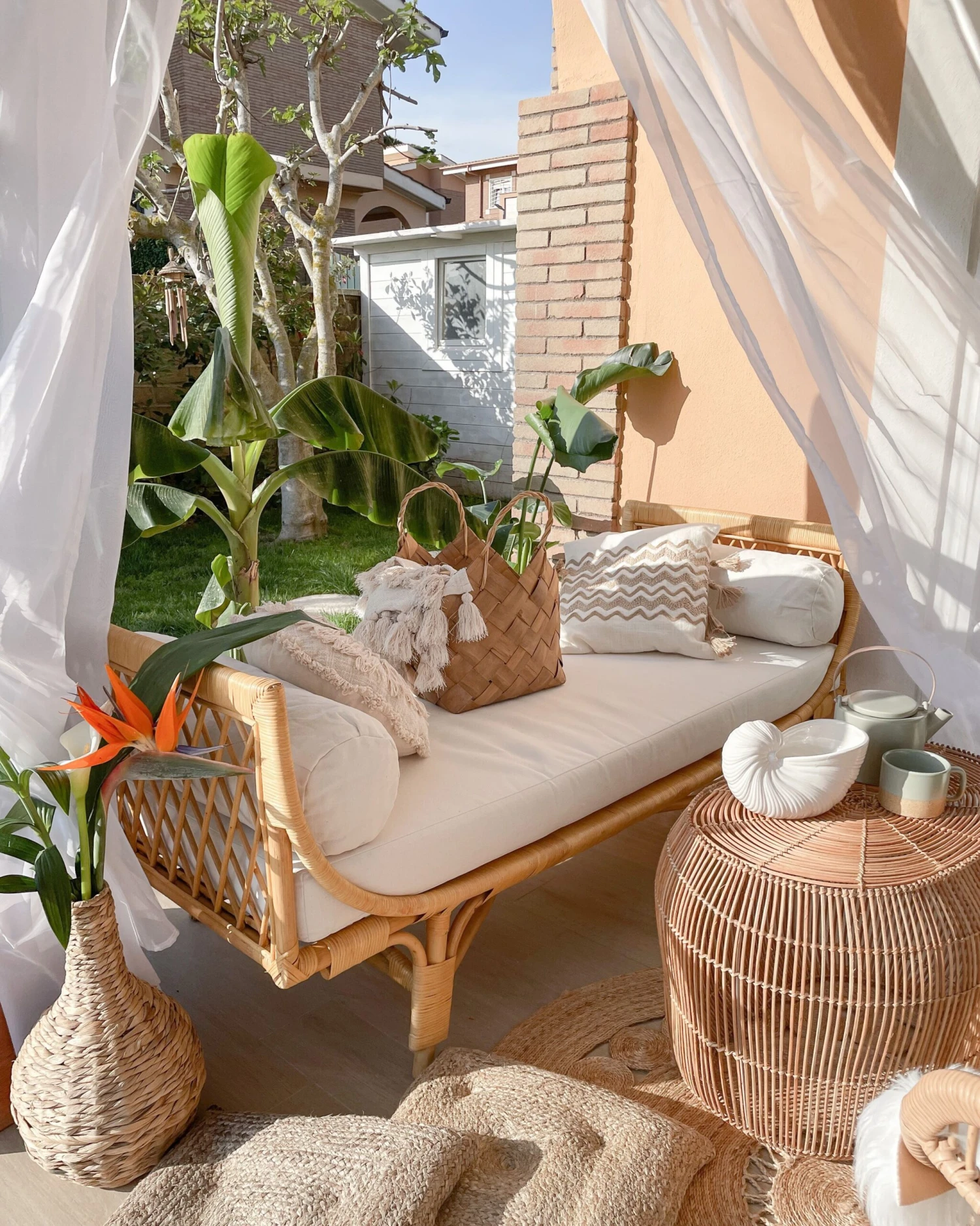 Rattanbank Natürlich 160 Cm Auflage Beige BALLAO – Bild 6