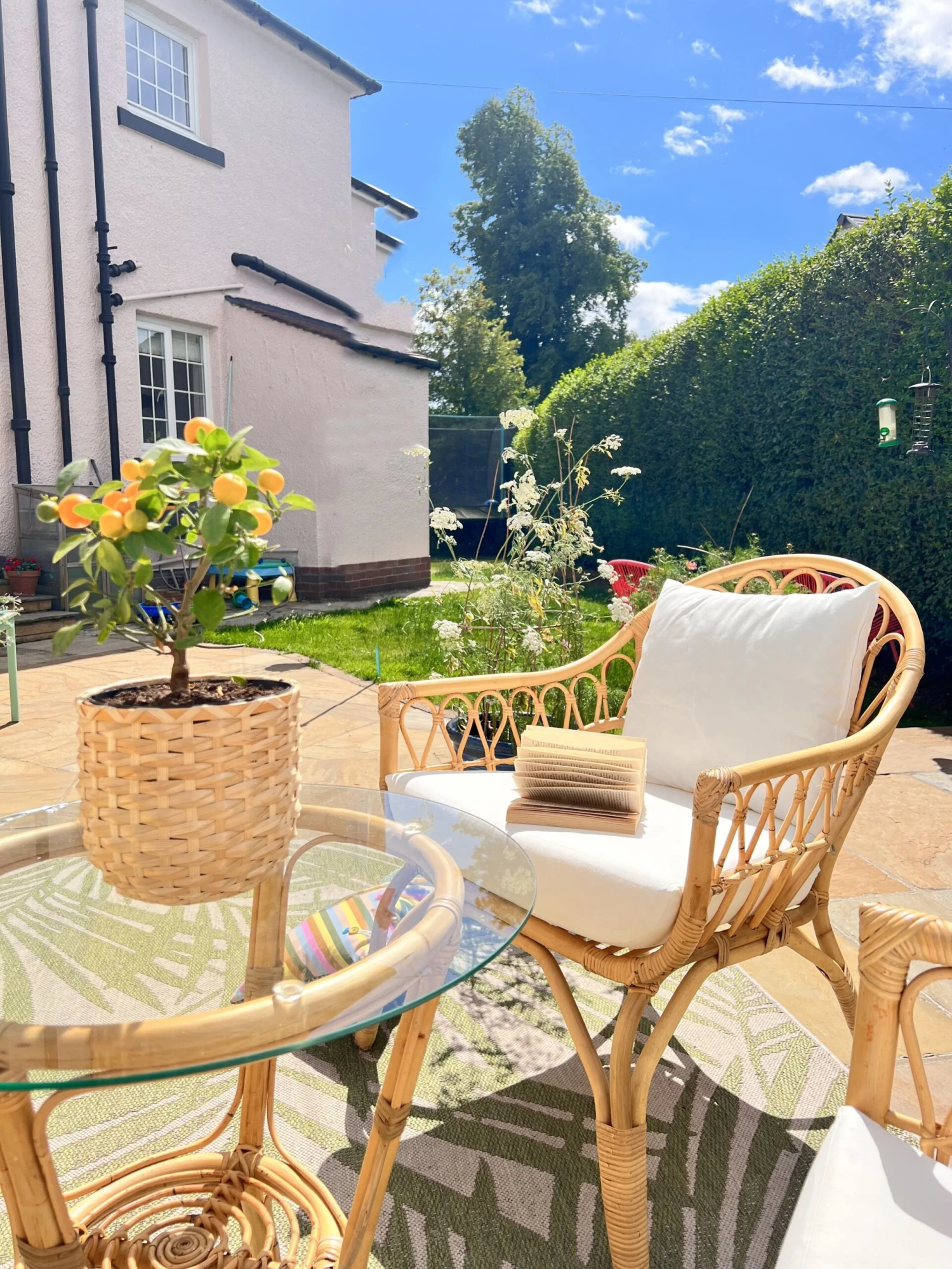 Lounge Set Rattan Natürlich 4-Sitzer Auflagen Weiß SIBARI – Bild 3