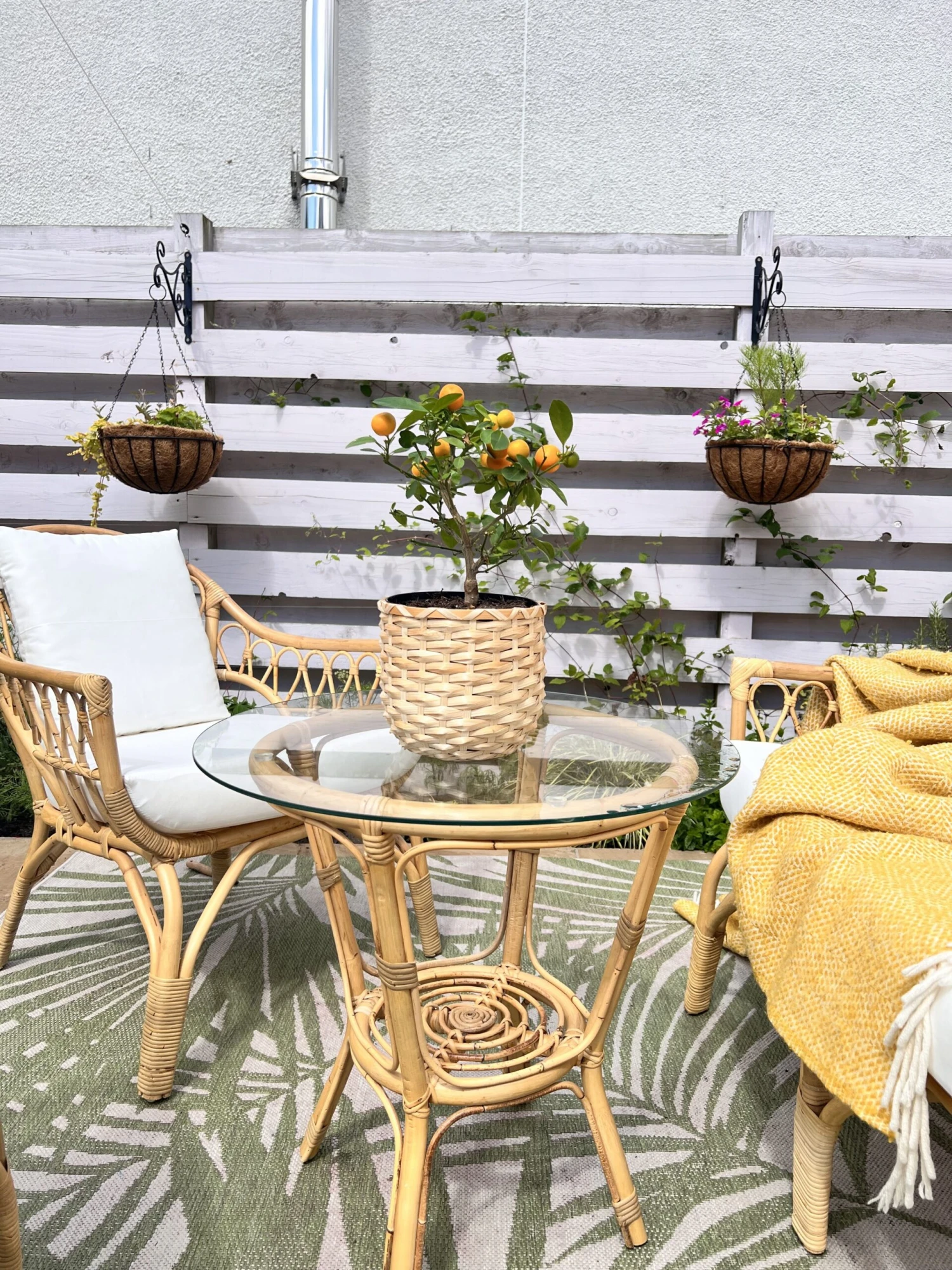 Lounge Set Rattan Natürlich 4-Sitzer Auflagen Weiß SIBARI – Bild 4