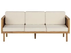 Gartensofa Akazienholz Hellbraun 3-Sitzer Auflagen Creme BARATTI