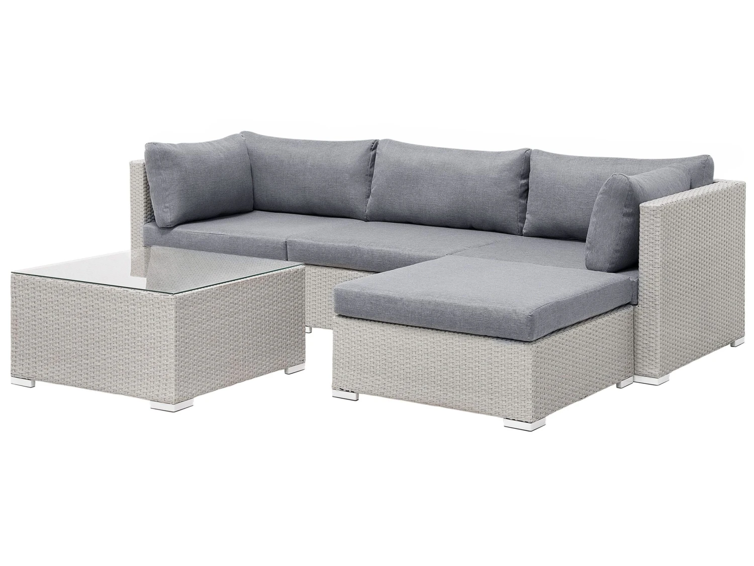 Lounge Set Rattan Hellgrau 4-Sitzer Linksseitig Auflagen Grau SANO II 5 Lounge Set Rattan Hellgrau 4-Sitzer Linksseitig Auflagen Grau SANO II – Bild 5