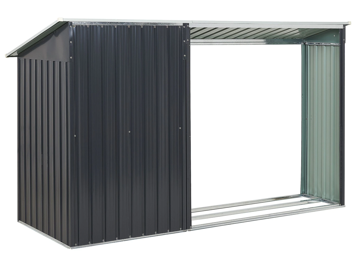 Gerätehaus Mit Holzunterstand Stahl Graphitgrau / Cremeweiß AOSTA 7 Gerätehaus Mit Holzunterstand Stahl Graphitgrau / Cremeweiß AOSTA – Bild 7