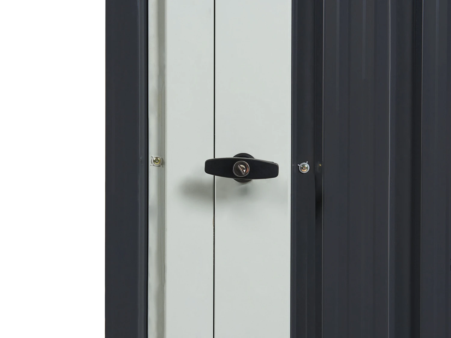 Gerätehaus Mit Dachrinne Stahl Graphitgrau / Cremeweiß UMBRIA 10 Gerätehaus Mit Dachrinne Stahl Graphitgrau / Cremeweiß UMBRIA – Bild 10