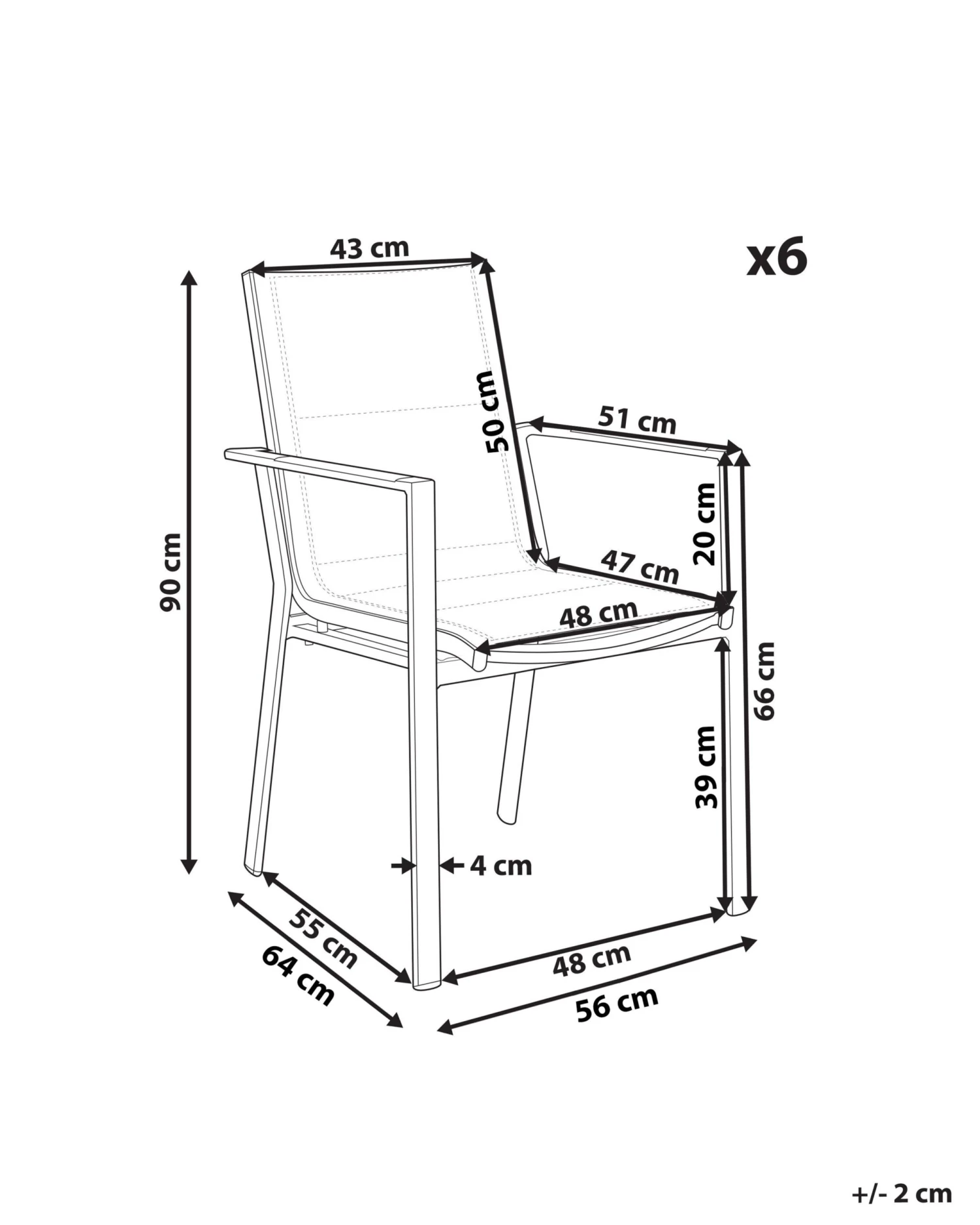 Gartenstuhl Aluminium Schwarz 6er Set BUSSETO – Bild 10