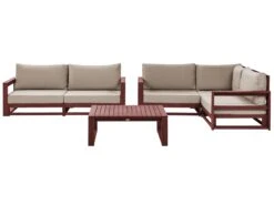 Lounge Set Zertifiziertes Akazienholz Mahagonibraun 4-Sitzer Auflagen Taupe TIMOR II