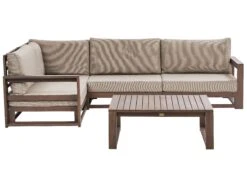 Lounge Set Zertifiziertes Akazienholz Dunkelbraun 4-Sitzer Rechtsseitig Auflagen Taupe TIMOR II
