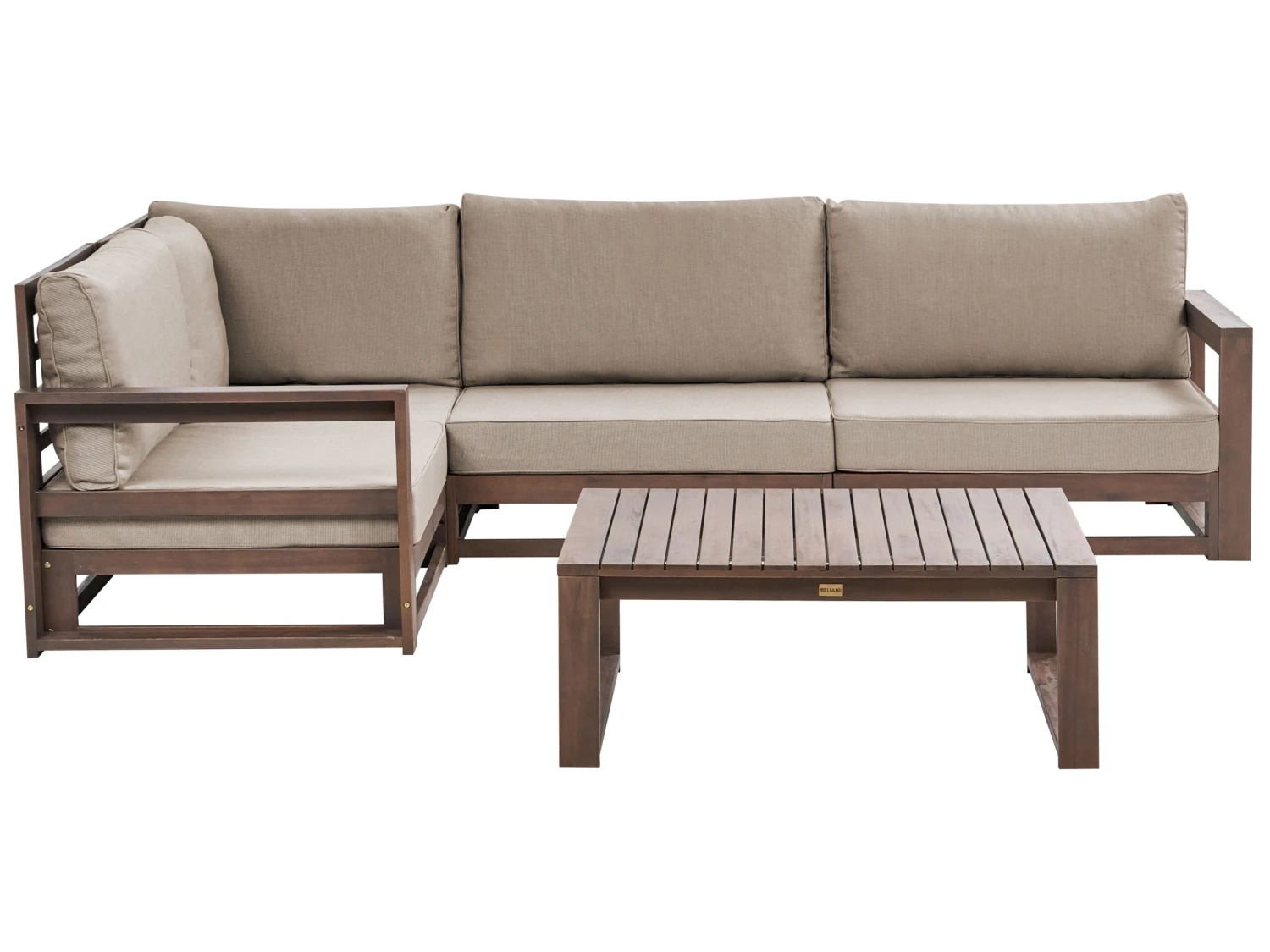 Lounge Set Zertifiziertes Akazienholz Dunkelbraun 4-Sitzer Rechtsseitig Auflagen Taupe TIMOR II 1 Lounge Set Zertifiziertes Akazienholz Dunkelbraun 4-Sitzer Rechtsseitig Auflagen Taupe TIMOR II